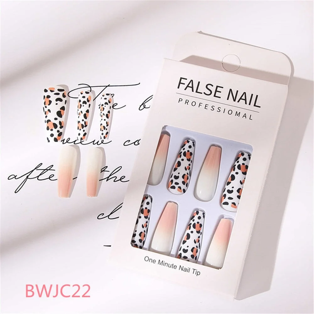 24 Pcs Long Design Ballet Coffin Fake Nails Sequins False Nail Artificial Plastic Press On False Nail Tips Manicure Nail Art-Nail Inspo