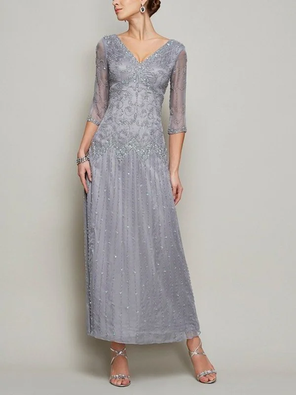 V-Neck Solid Color Sequins Maxi Dress