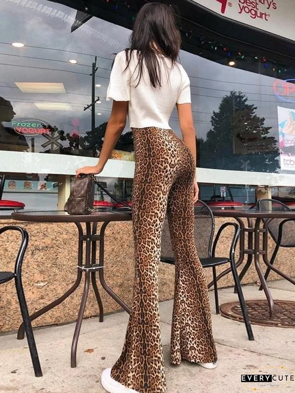 Sexy Leopard Print High Waist Flare Pants