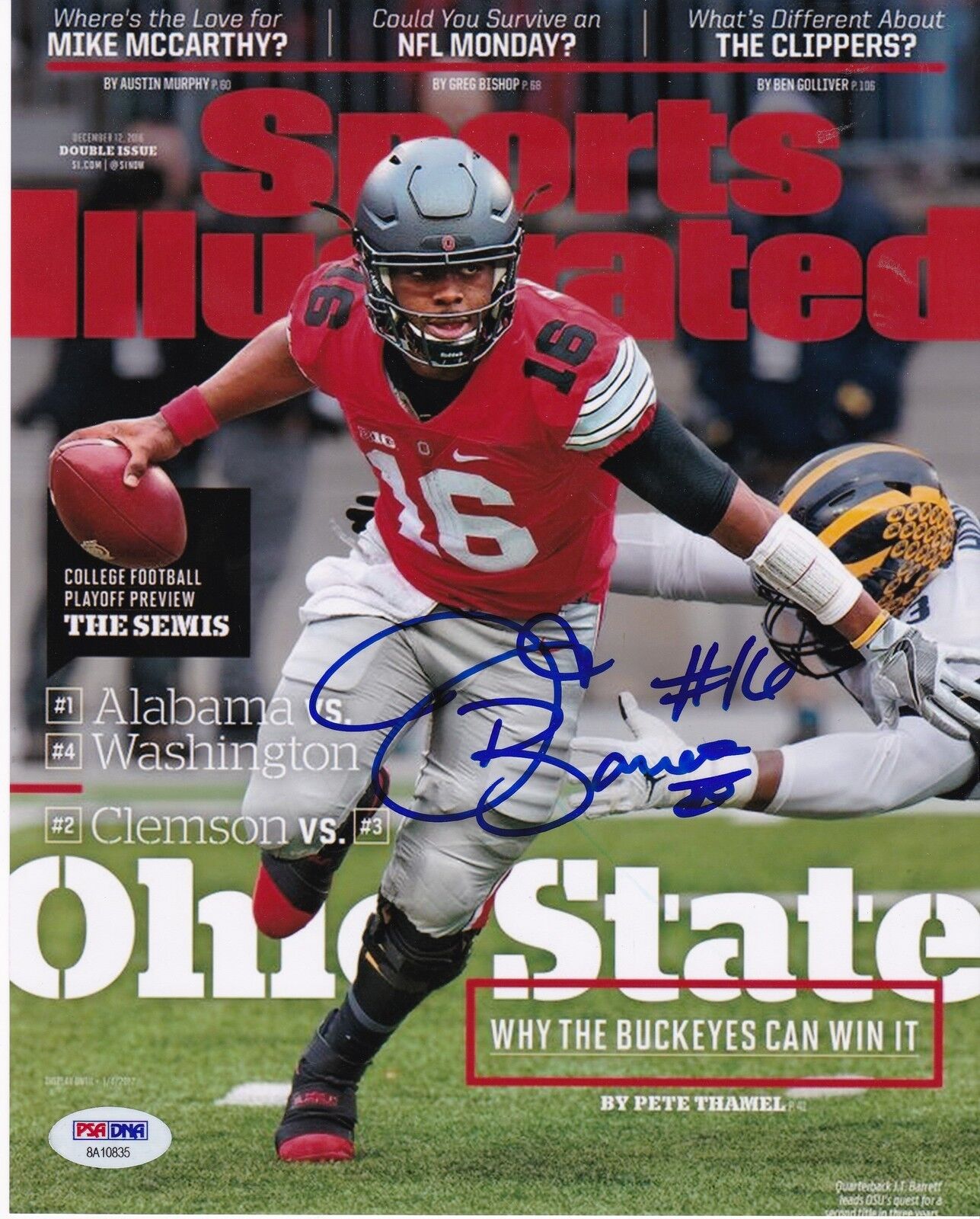 J.T. BARRETT OHIO STATE BUCKEYES PSA SPORTS ILLUSTRATED COVER SIGNED 8x10