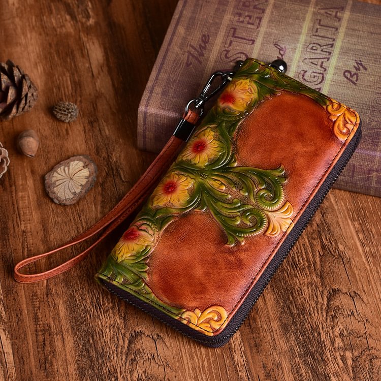 Vegetable Tanned Leather Hand-polished Long Retro Wallet