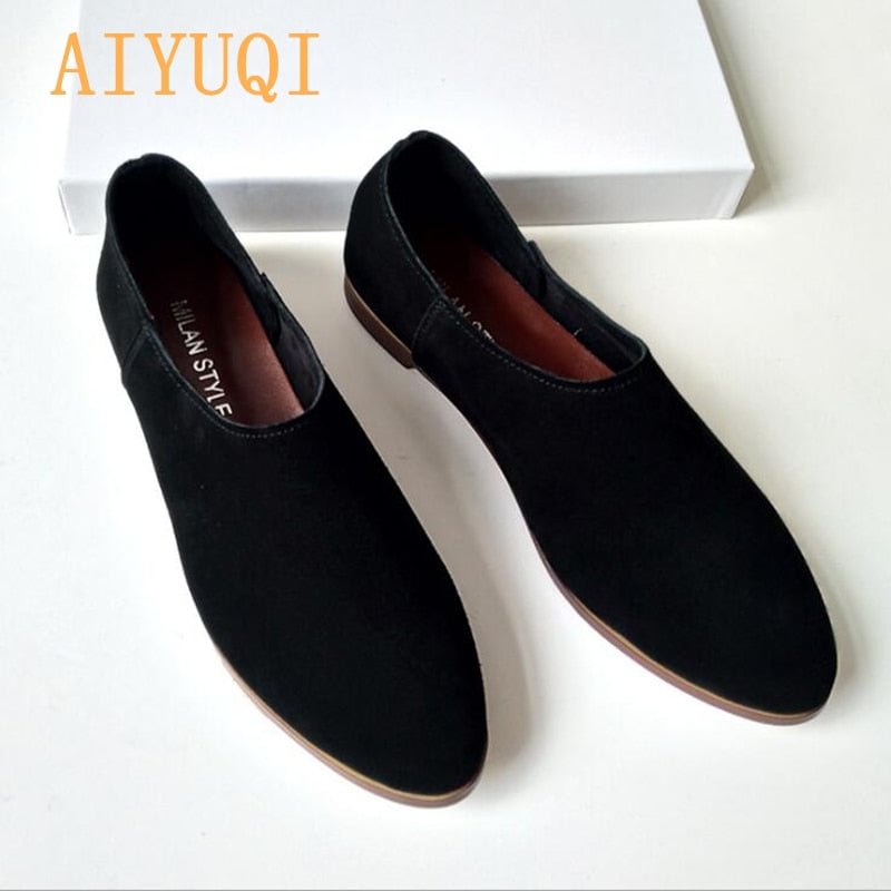 AIYUQI Women's Shoes Genuine Leather 2021 New Casual Large Size 41 42 43 Pointed Toe Women's Loafers Suede Shoes Ladies