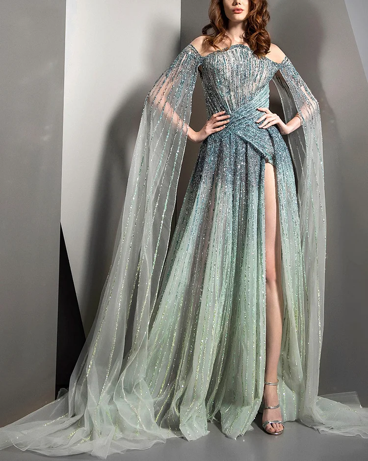 Elegant Embroidered Sequined Gown