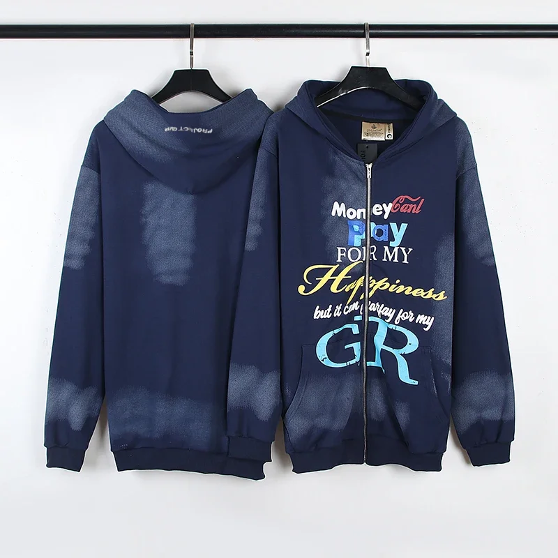 Abebey-New Distressed Slogan Washed Tie Dye Zipper Hooded Hoodies for Men and Women Streetwear Terry Casual Baggy Sweatshirts Oversize