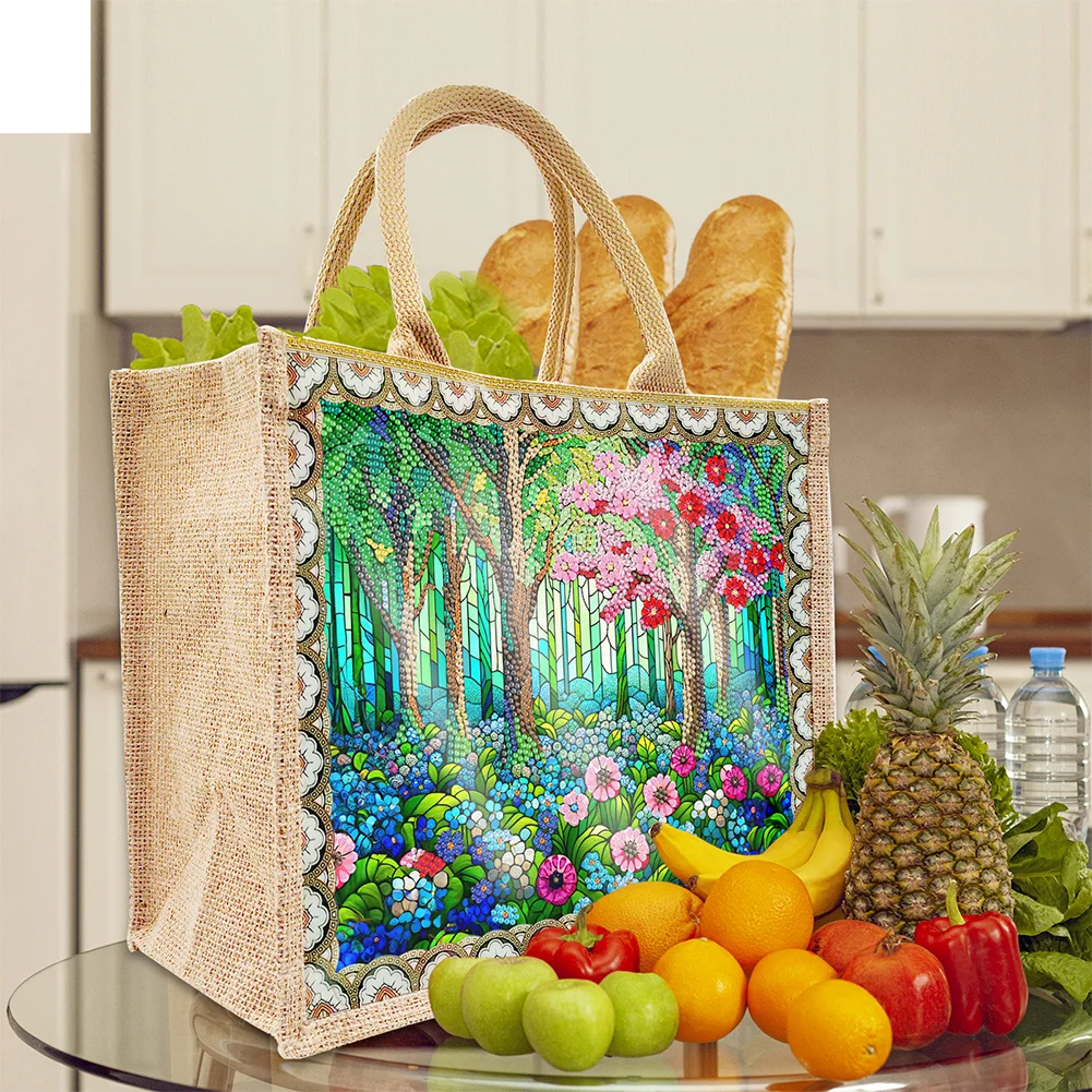 [Upgrade - Waterproof Bag]DIY Green Garden Diamond Painting Tote Bag Replaceable Canvas for Women Adults