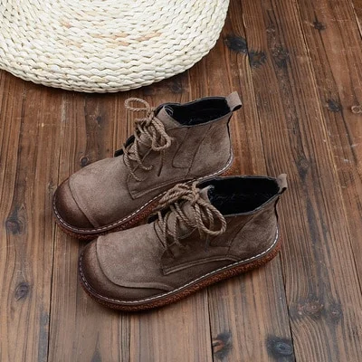 Yyvonne Retro Short Boots Japanese Thick-Sole Students Doll Shoes Mori Round Head Lace-Up Ankle Boots College Wind Womens Boots