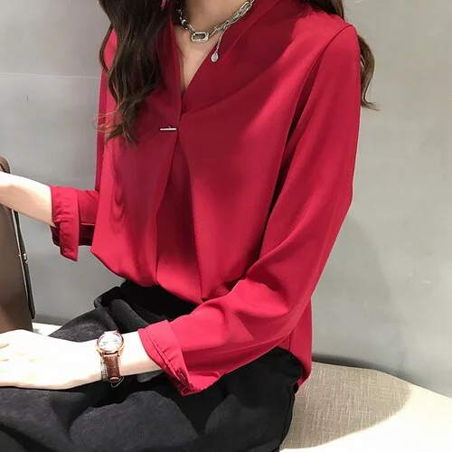 2021 Plus Size Women Tops Women Chiffon Blouse Casual Long Sleeve Shirt Elegant Shirts Fashion Womens Tops and Blouses 1681 921