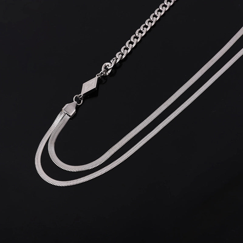 IG Style Solid Color Titanium Steel Men's Double Layer Necklaces Men Layered Necklaces