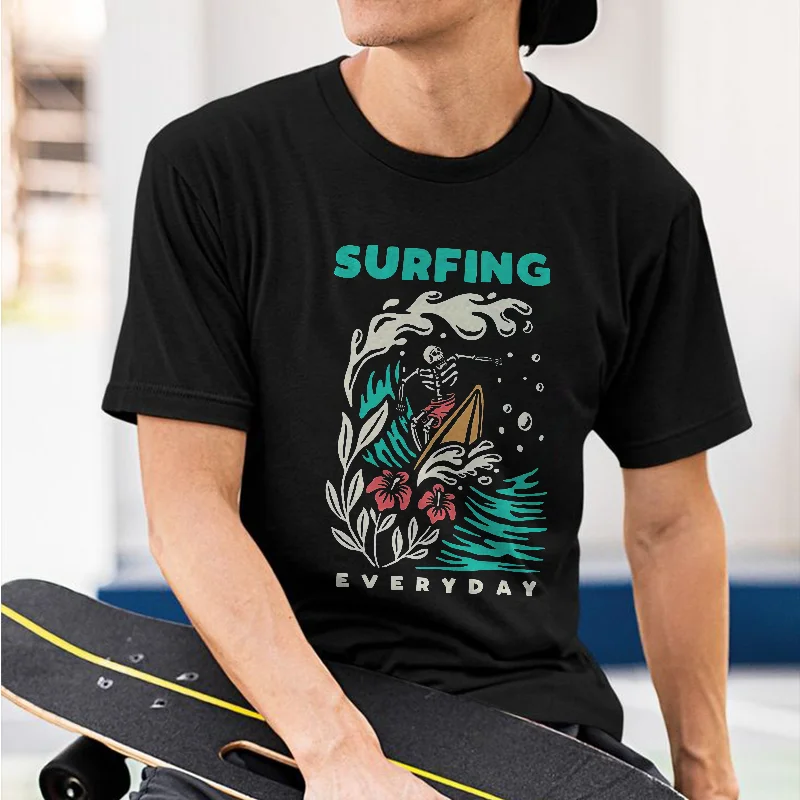 Skeleton Surfing Everyday Print Casual T-shirt