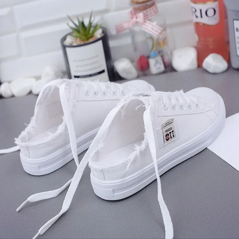 Hot New 2021 Spring Summer Women Canvas Shoes flat sneakers women casual shoes low upper lace up white shoes 35-41
