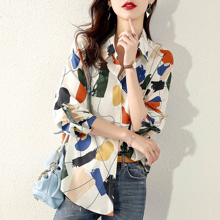 Flower Long Sleeve Abstract Shirts & Tops QueenFunky