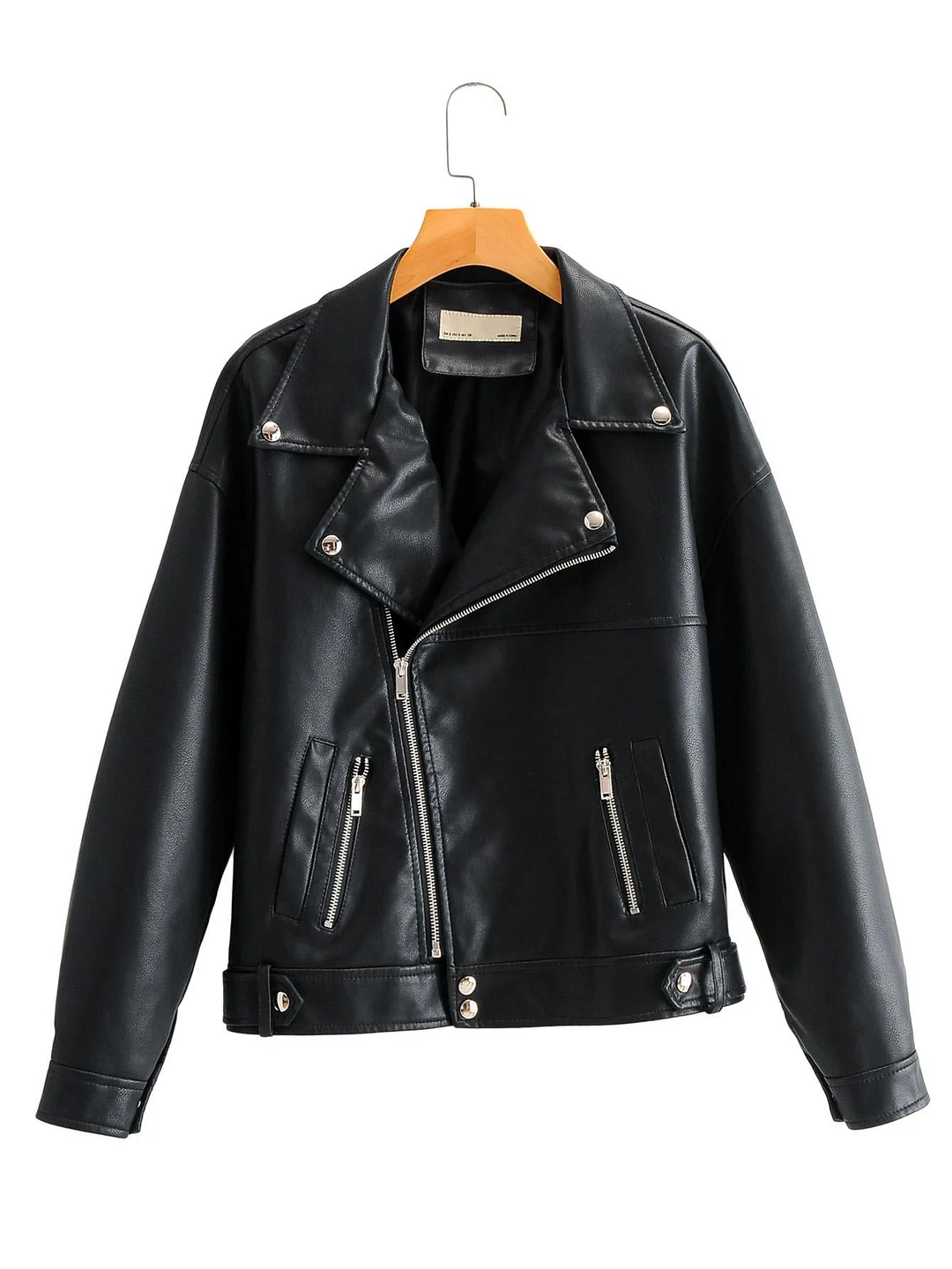 FTLZZ New Autumn Women Faux Leather Jacket Casual BF Loose Soft Pu Motorcycle Punk Leather Coat Female Zipper Rivet Outerwear