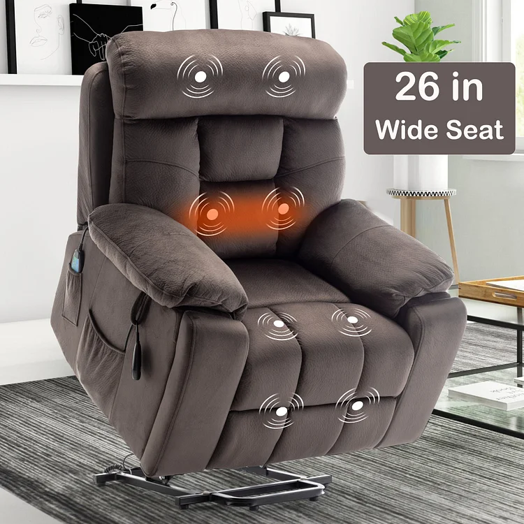 26" Wide Large Power Lift Recliner Chair, BTMWAY Oversize Electric Lift Recliners for Elderly with Heat and Massage, 3 Position Electric Recliner Chair for Home Use with Hidden Cup Holder, Dark Brown