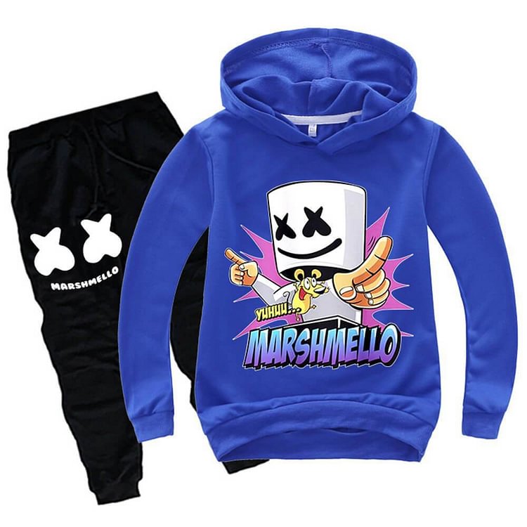 Mayoulove Boys Girls Yeah Dj Marshmello Print Cotton Hoodie And Sweatpants Suit-Mayoulove