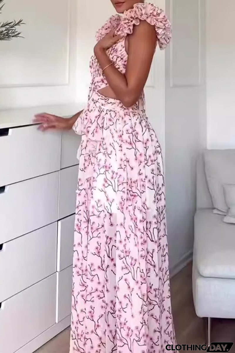 Sweet Elegant Flowers Stringy Selvedge V Neck A Line Dresses