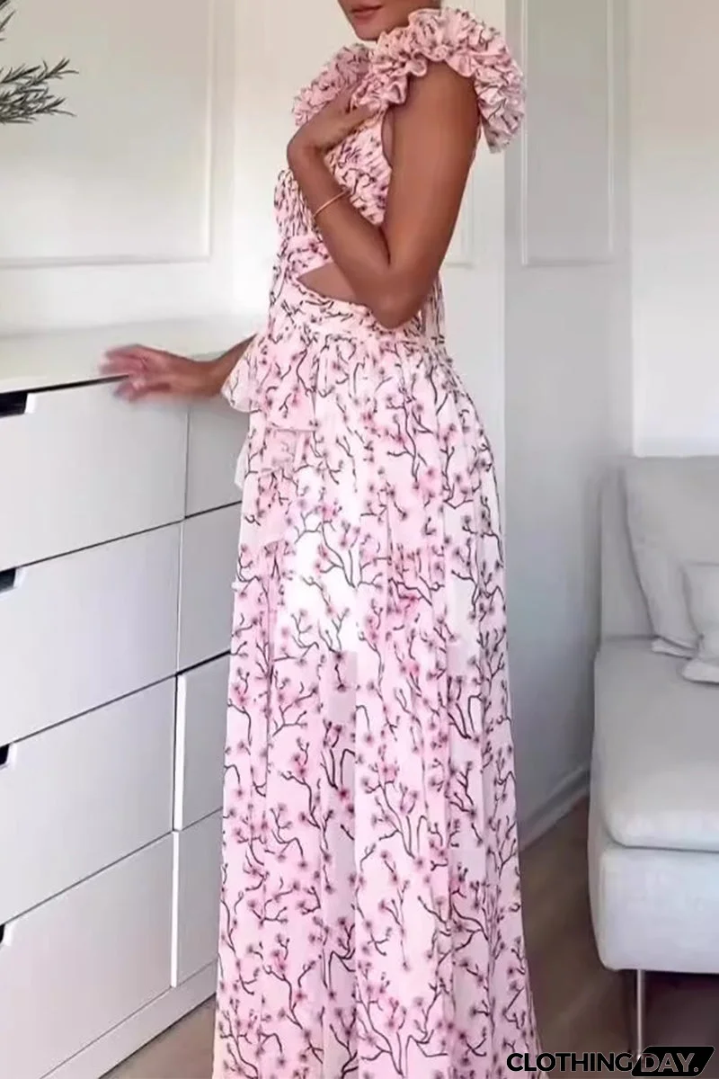 Sweet Elegant Flowers Stringy Selvedge V Neck A Line Dresses