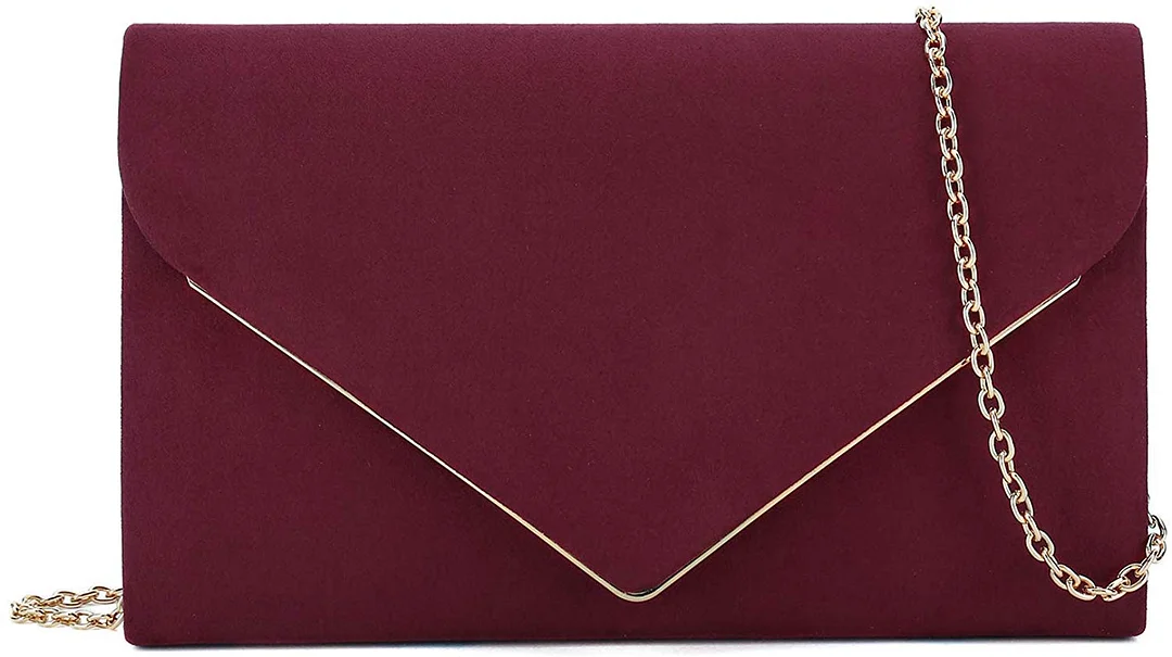 Faux Suede Clutch Bag Elegant Metal Binding Evening Purse for Wedding/Prom/Black-Tie Events