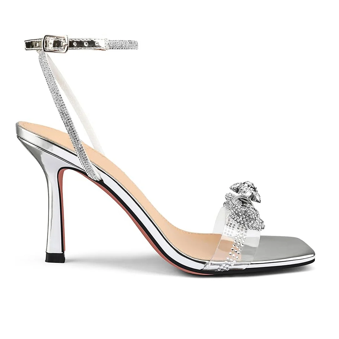 90mm Women's Stiletto Heel Ankle Strap Pumps Diamond High Heels Sandals Summer Banquet Wedding Shoes-MERUMOTE