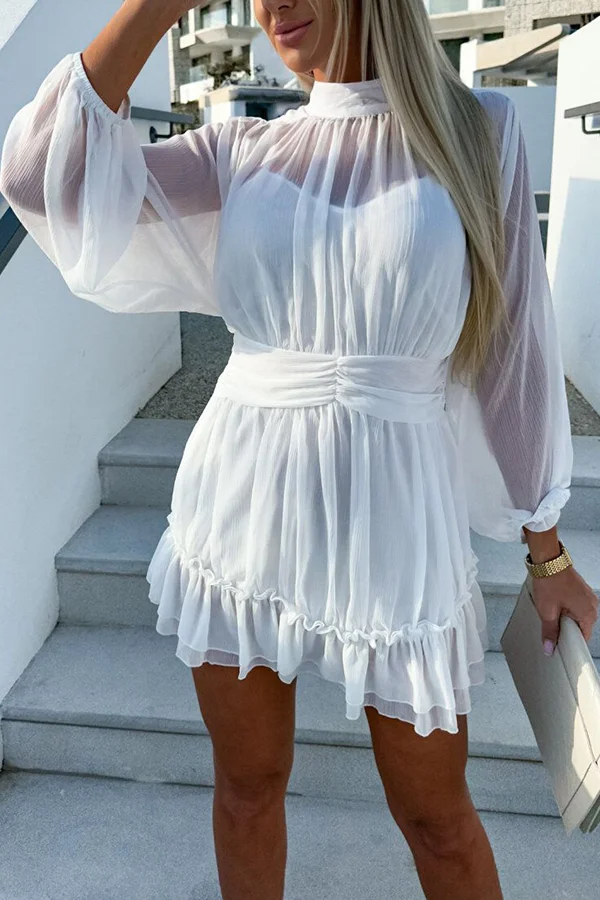 Long Sleeve Chiffon Mini Dress