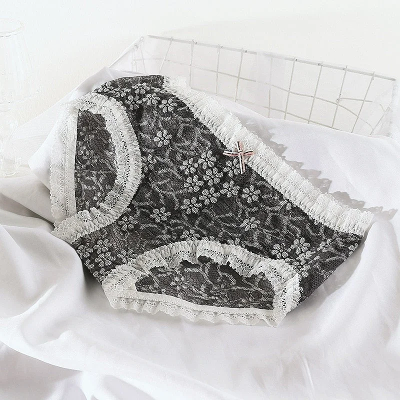 New Women's Underwear Sexy Lace Panties Fashion Flowers Breathable Comfort Briefs Mid Waist Seamless Underpants Lingerie