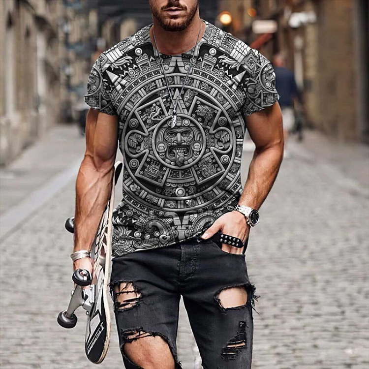 Men's casual round neck short sleeve trend printing T-shirt