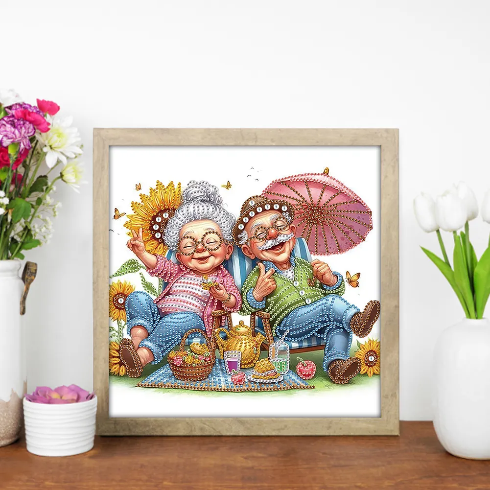 Diamond Painting - Partial Special Shaped Drill - Old Couple(Canvas|30*30cm)