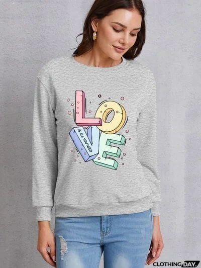 LOVE Round Neck Long Sleeve Sweatshirt