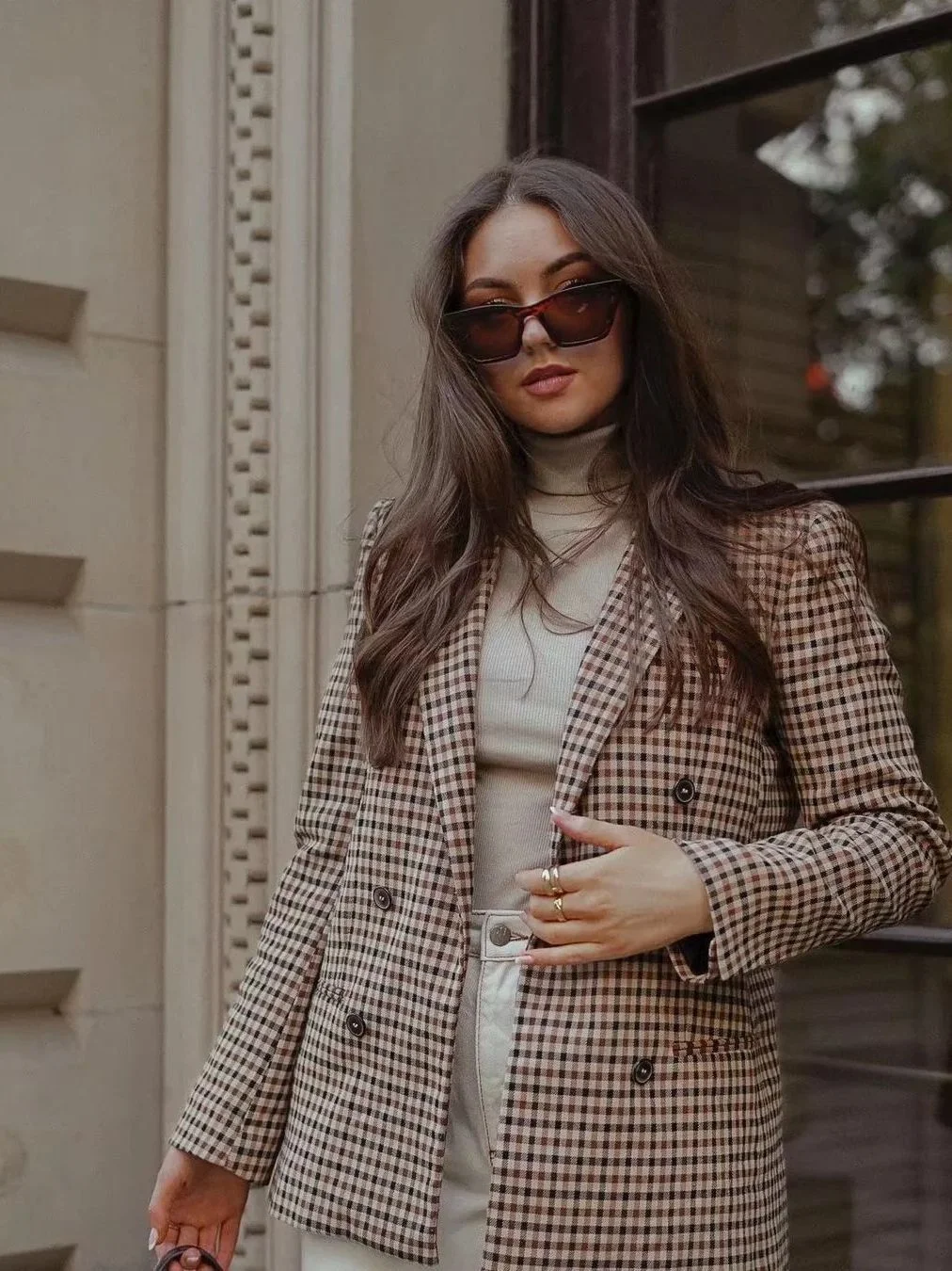 Nigikala Nigikala Autumn New Lattice Double Buckle Coat Personality Suit 2025 Top 5 Color