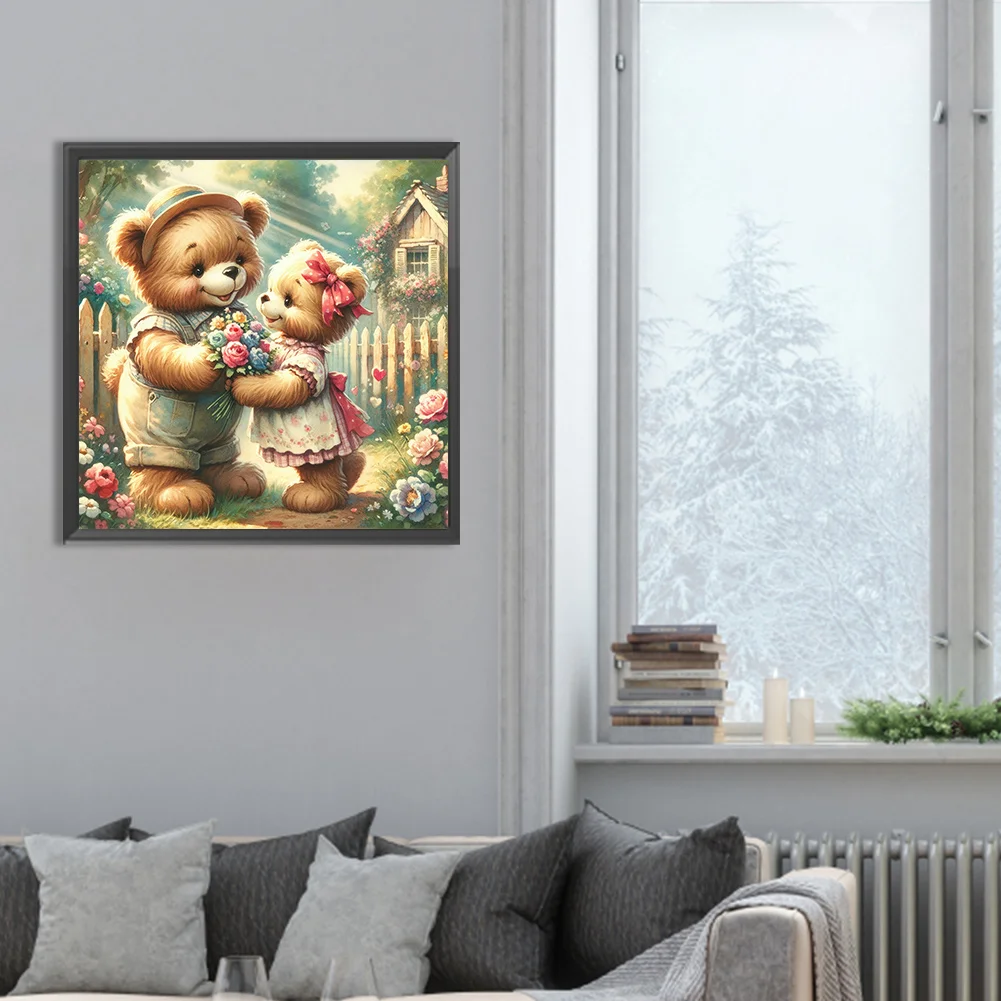 Diamond Painting - Full Round Drill - Rose Heart Bear(Canvas|30*30cm)
