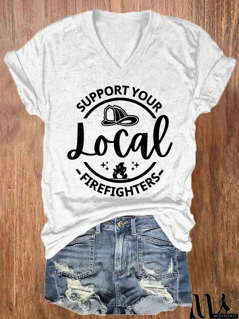 MidiSono - Support Your Local Firefighters Women'S Casual Print T-Shirt