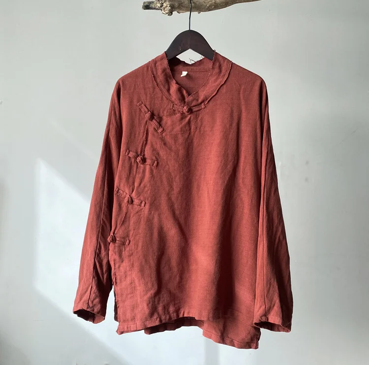 Literary Vintage Linen Plate Button Shirt