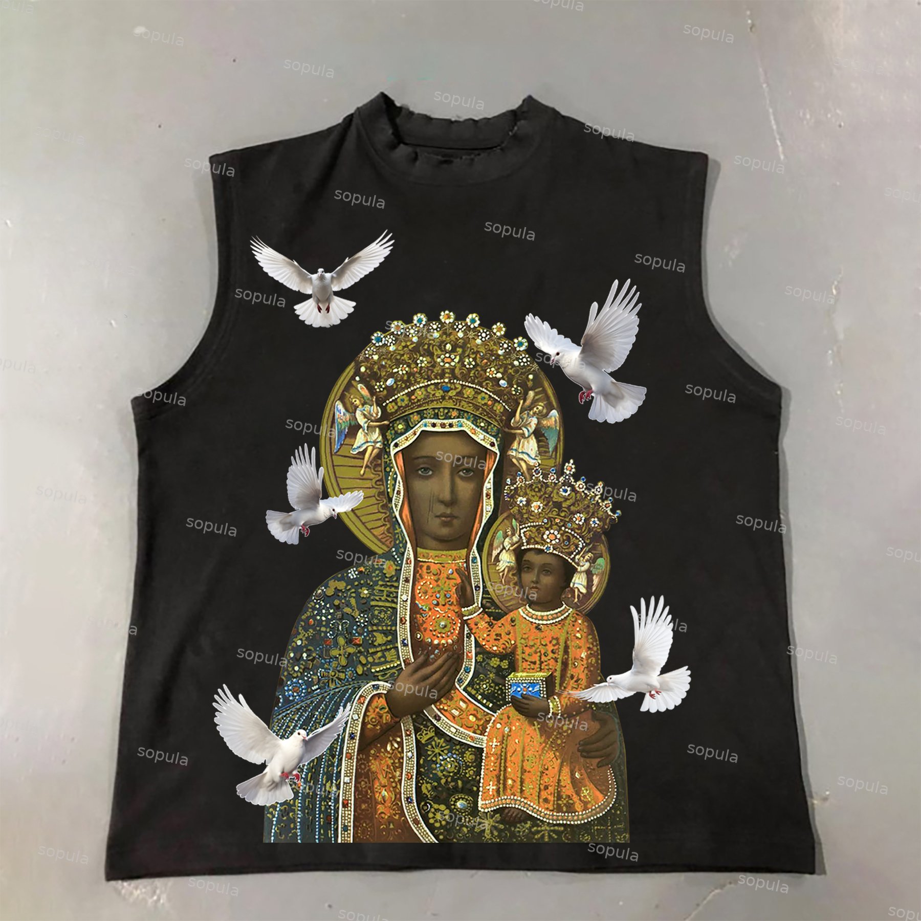 Sopula Men's Black Madonna And Child Cotton Tank Top - SOPULA