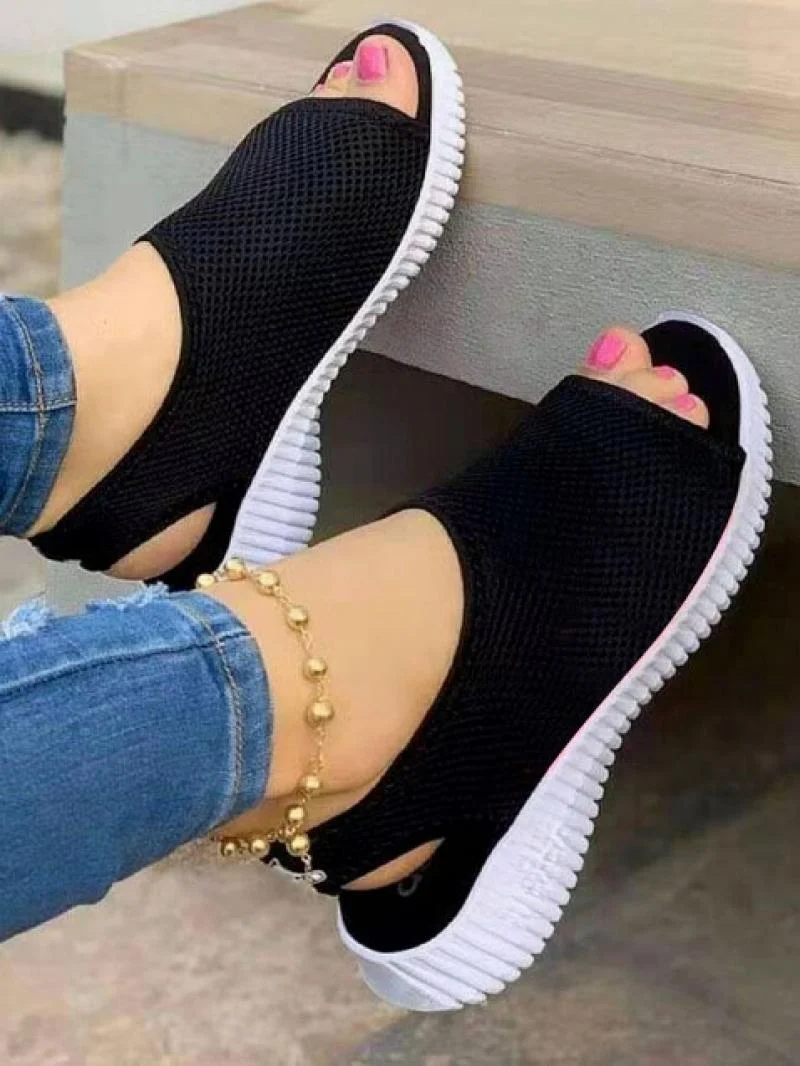 Summer Women Sandals Casual Mesh Open Toe Solid Ladies Wedge Chaussure Femme  Hollow Out Slip-On Sandalias Shoes for Women 2021