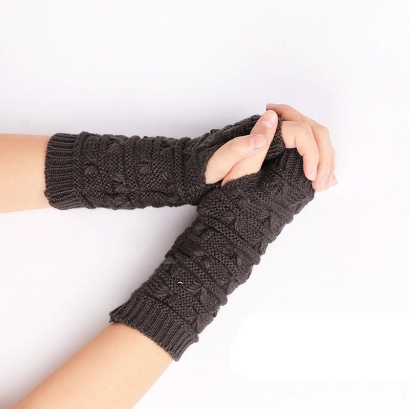 Wool Gloves Winter Cold-proof Knitted Warm Half-finger Computer Gloves Autumn And Winter Women’s Thickened Winter Sleeves