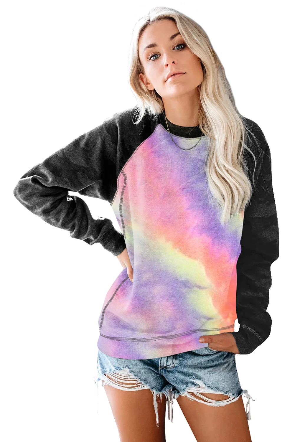 Multicolor Tie-Dyed Print Long Sleeve Sweatshirts