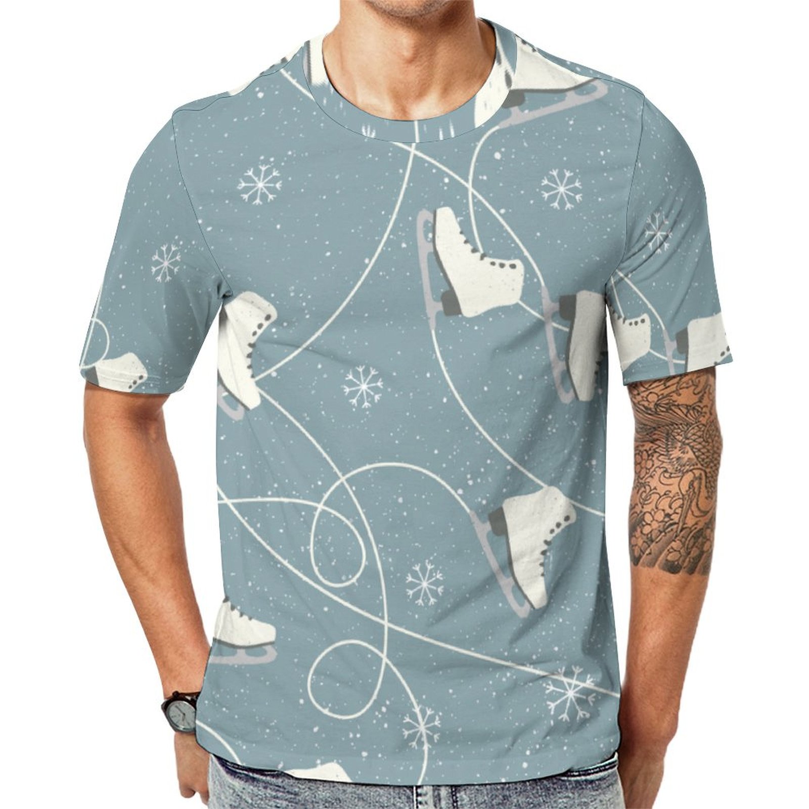 Ice Skate And Snowflake Short Sleeve Print Unisex Tshirt Summer Casual Tees for Men and Women Coolcoshirts