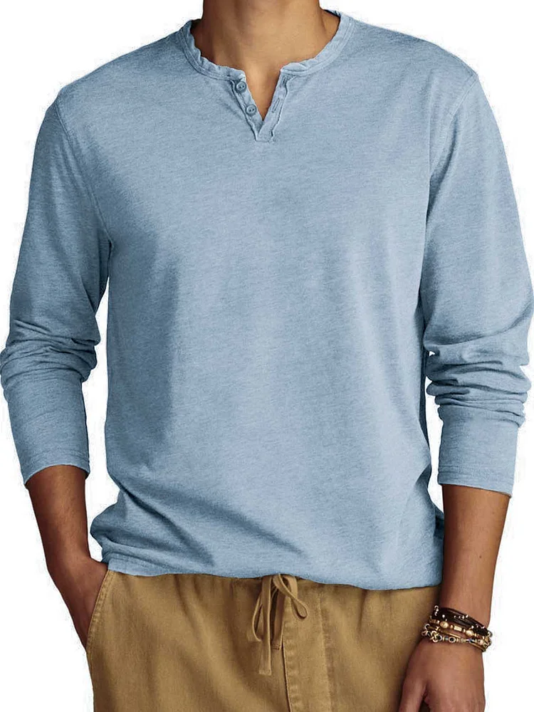Men's Vintage Notched Collar Casual Long Sleeve Henley Shirt