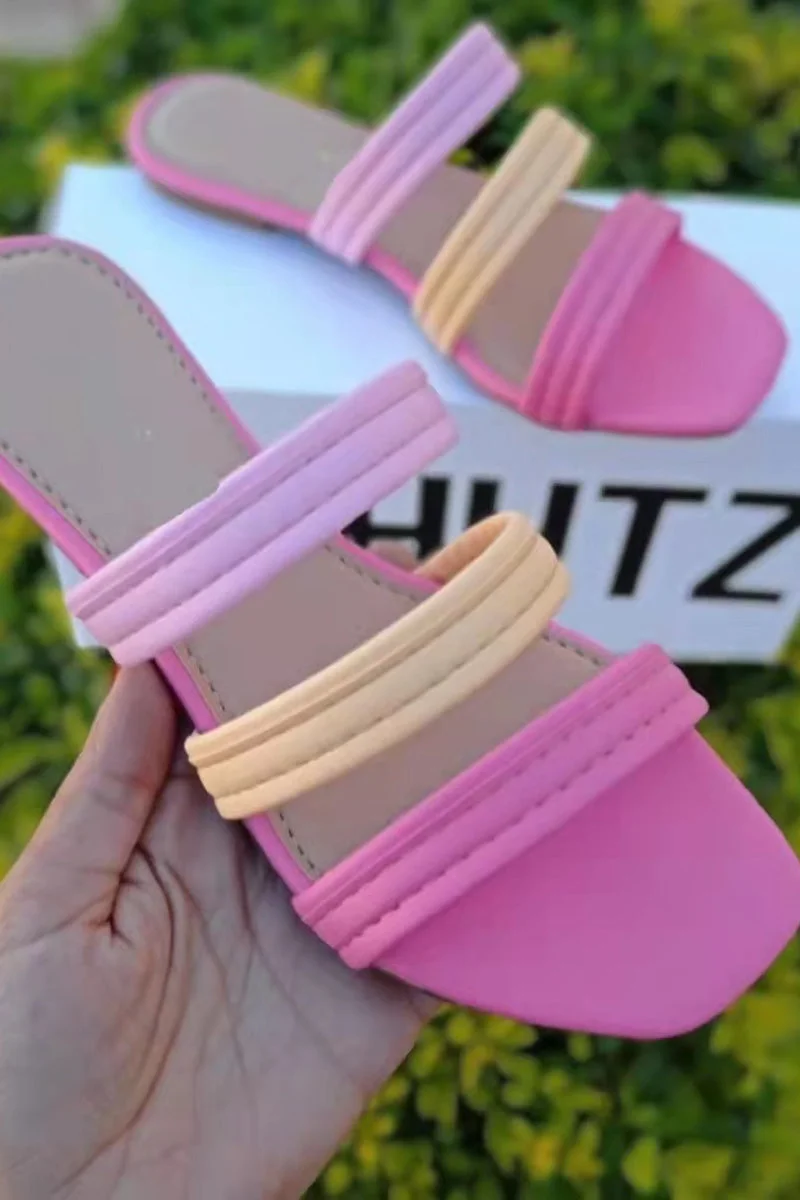 Square Toe Flat Colorblock Slippers