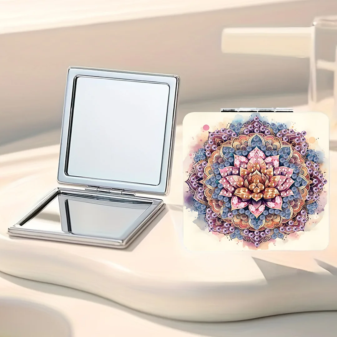 Mandala DIY Special Shaped Diamond Painting Compact Mirror Kits Diamond Art Painting Pocket Mirror for Adults and Beginners