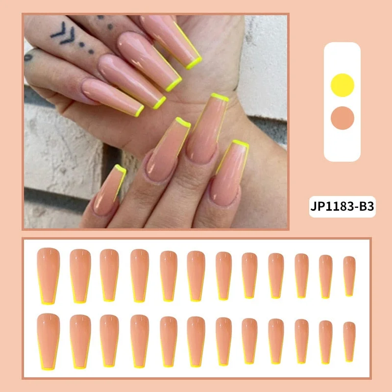 24PCS/box artificial nails with glue Milky white pink Gradients long Ballet Nail stick fake nail tips full cover acrylic-Nail Inspo
