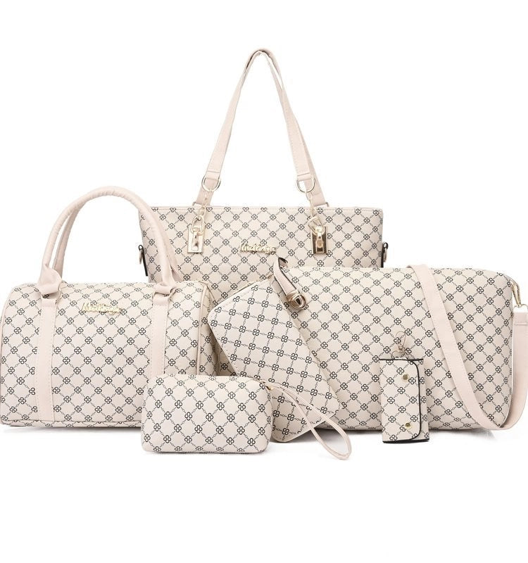 New Large Capacity Bag Six-piece Printed Handbag Black Shoulder Bag Crossbody Bag Mother Bag