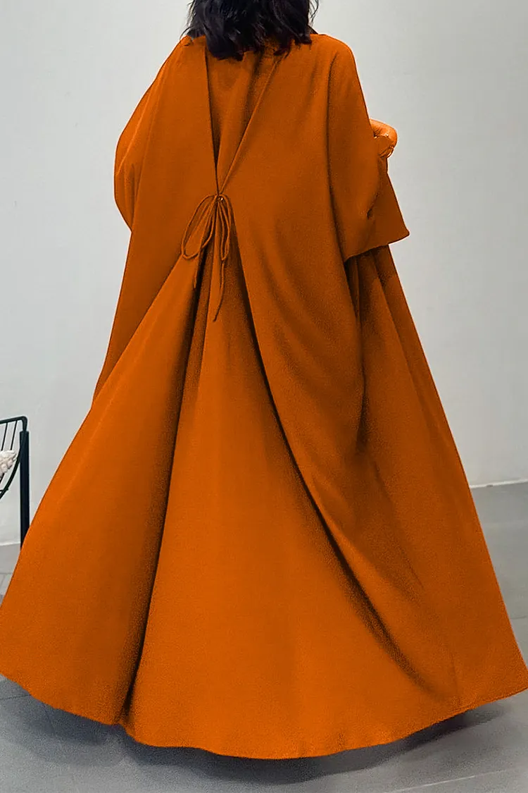 Solid Color Open Front Tie Up Loose-Fit Abaya Long Cardigan