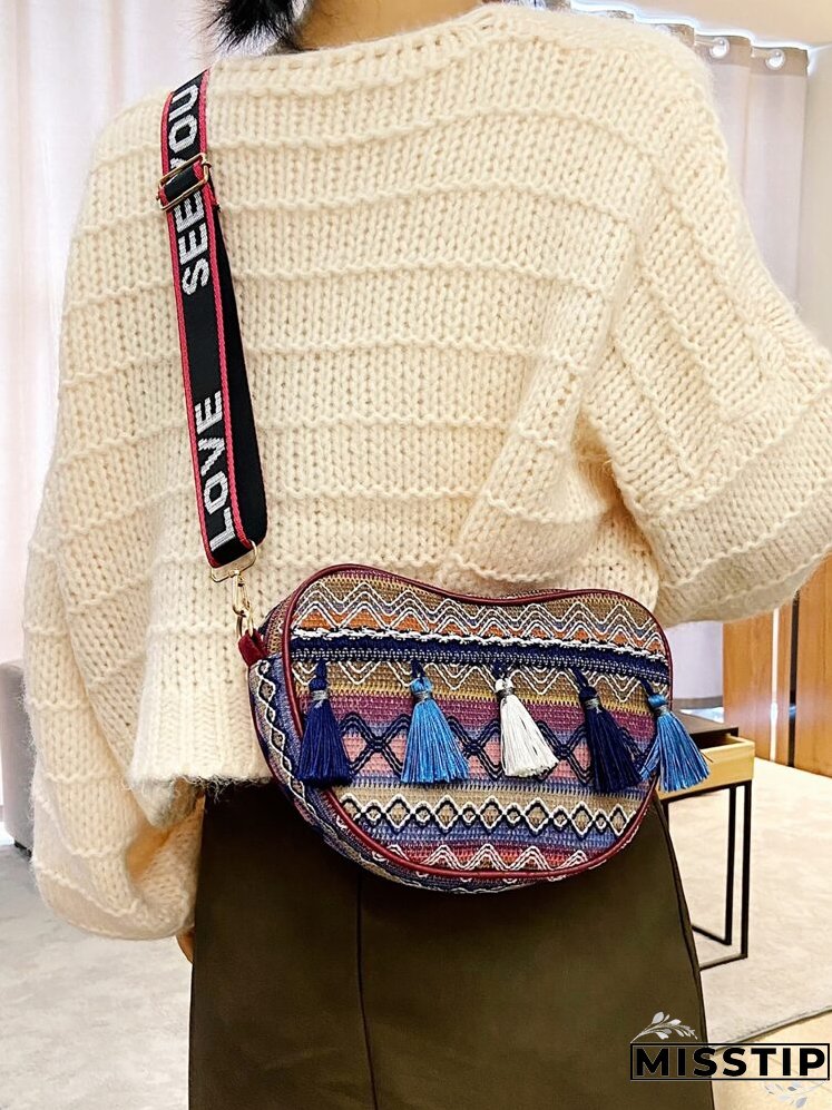 Colorblock Tassel Decor Striped Pattern Novelty Bag