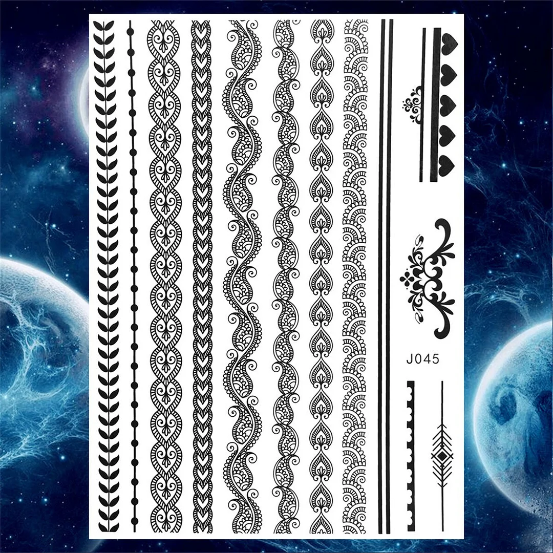 Snake Elephant Tribal Temporary Tattoos For Women Men Adult Fake Mandala Henna Tattoo Sticker Butterfly Black Bow Tatoos Paste