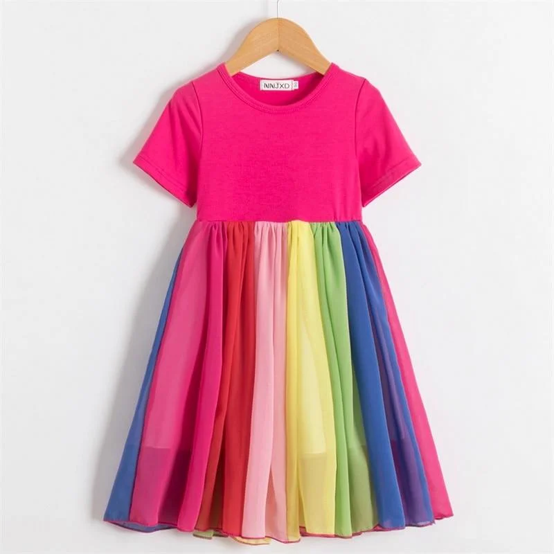 2021 New Girls Dress Sleeveless Rainbow Color Kids Clothes Fashion Princess Dresses Toddler Girl Clothing 2-6T Carnival Dress