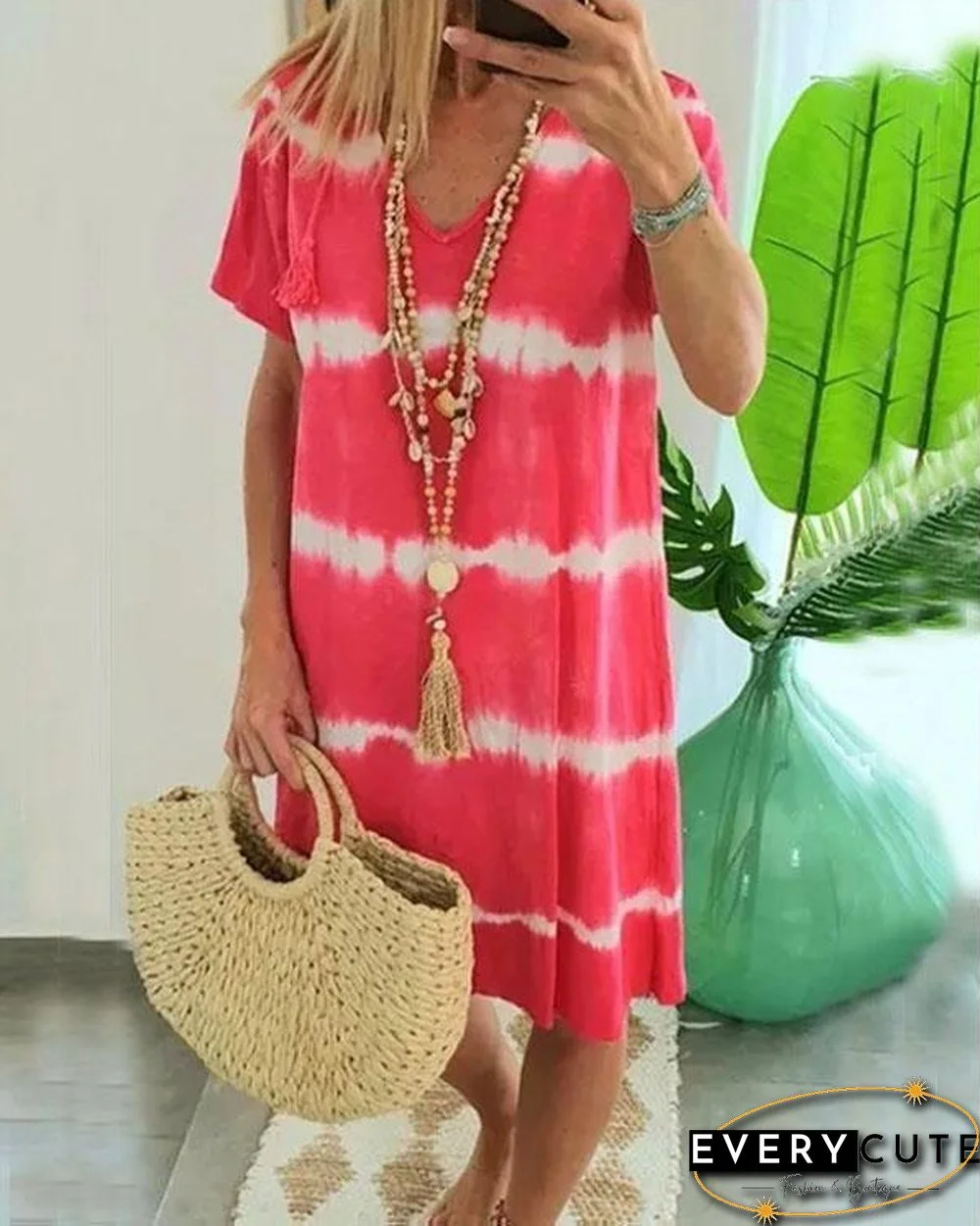 Felidress.com Tie Dye Striped Loose Mini Dress