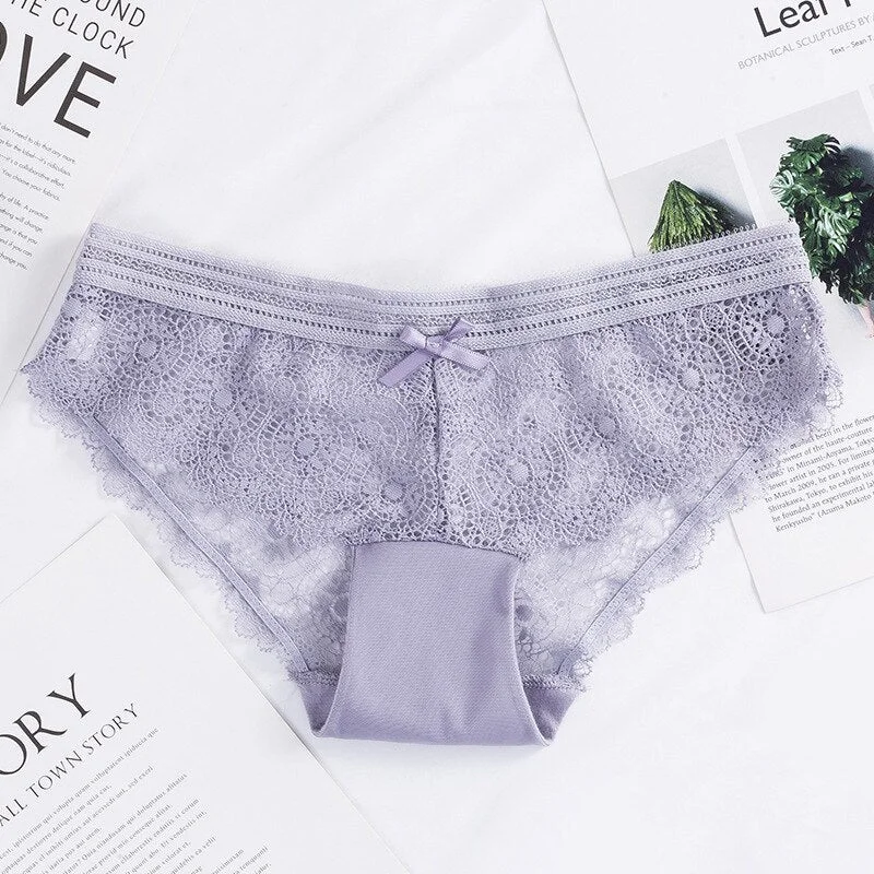 Meet&lsquo;r Women Lace Low-Waist Briefs Sexy Fashion Hollow Out Underwear Intimates Transparent Panties 6 Color G String Lingerie