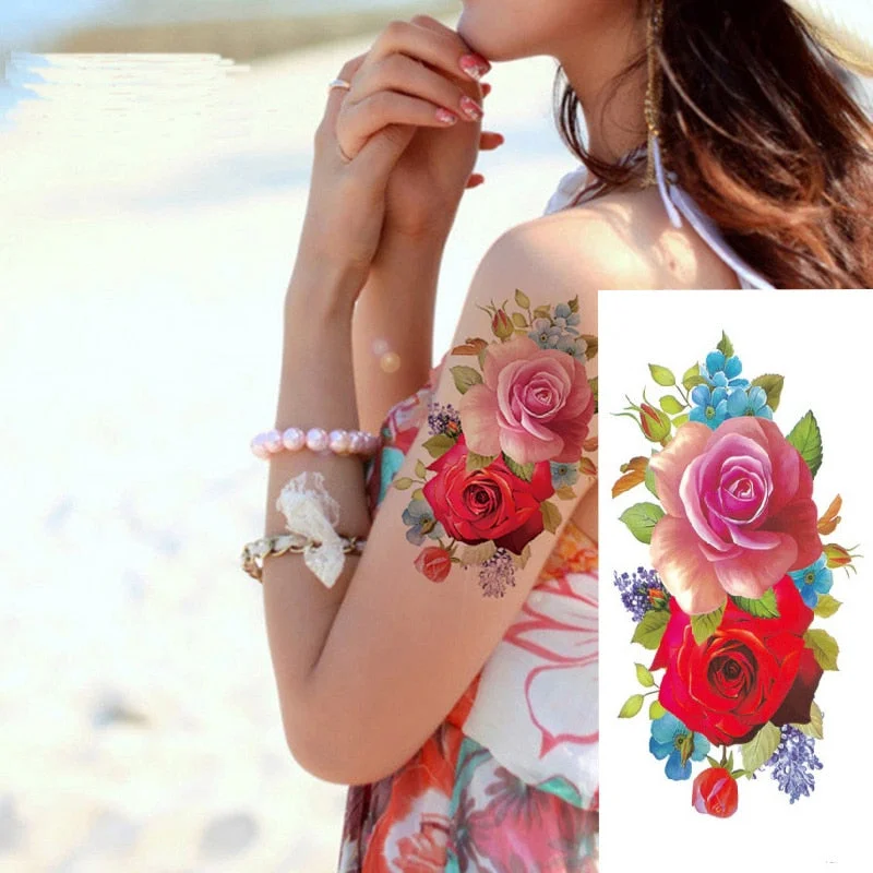 1 Piece Temporary Tattoo Sticker Colorful Peach Blossom Design Women Shoulder Body Art Water Transfer Tattoo Sticker Fashion