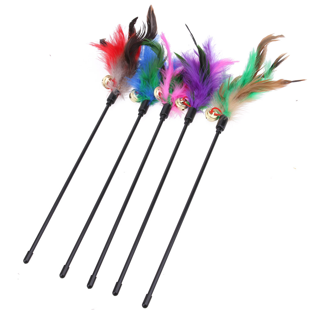 

5pcs Cat Kitten Pet Teaser Turkey Feather Interactive Stick Toy Wire Chaser, 501 Original