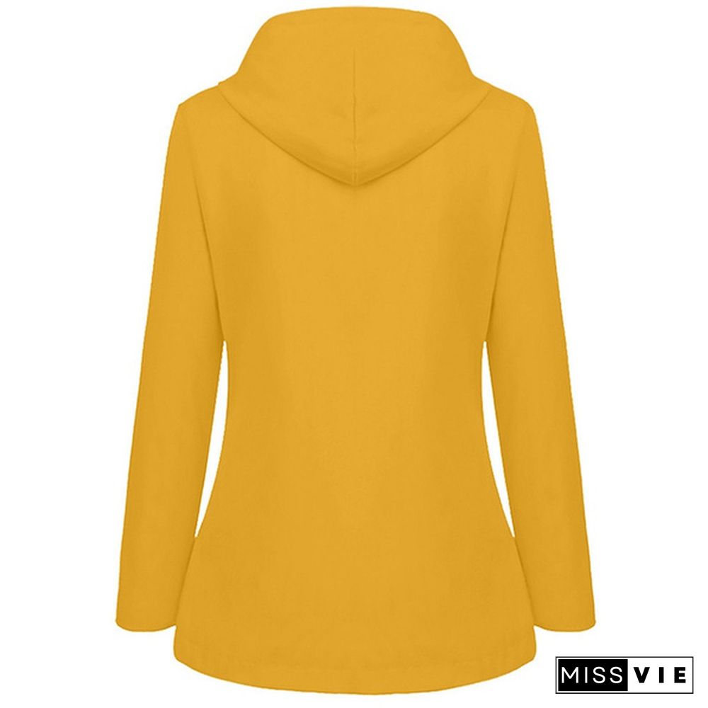 Womens Fashion All Seasons Outdoor Waterproof Rain Jacket Casual Loose Plus Size Hooded